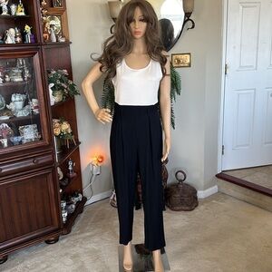 Vintage John Roberts Petite Ivory & Black Jumpsuit Sleeveless Scoop Neck Office